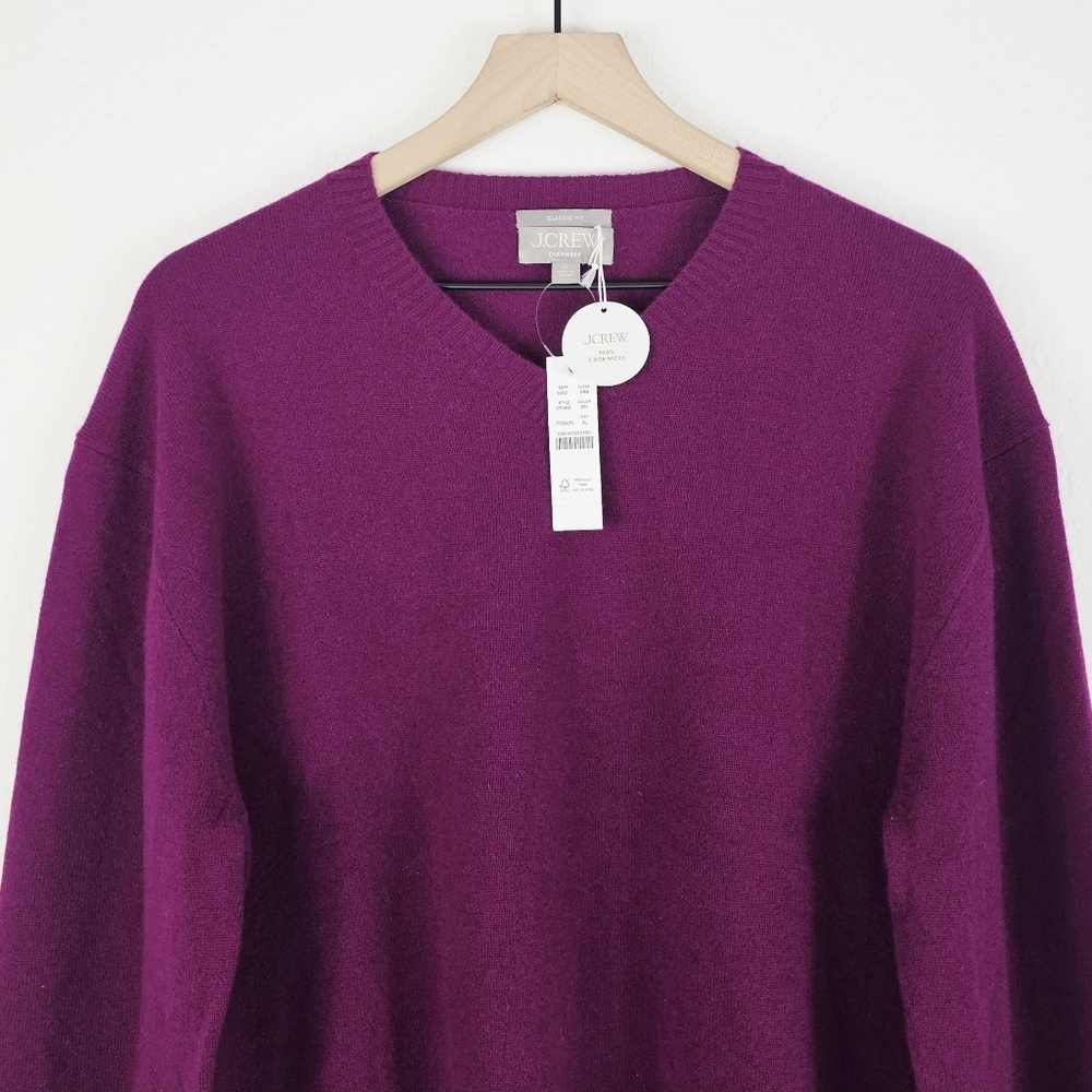 New! J. Crew Cashmere High V-neck Classic Fit Sweater in Iris - Picture 5 of 13